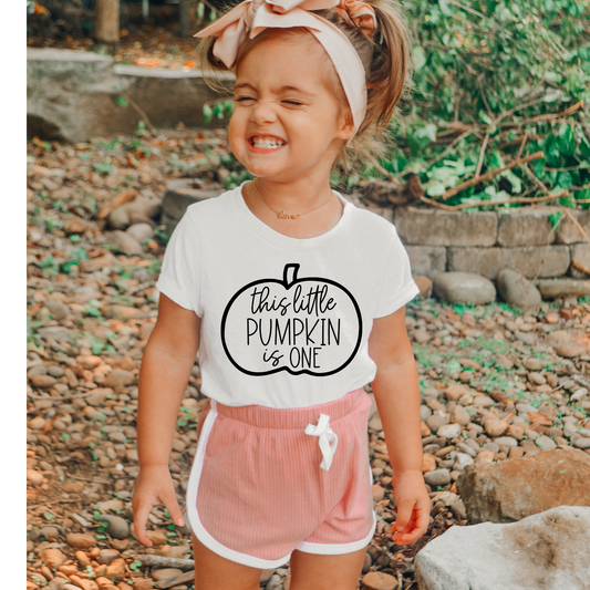 This Little Pumpkin is One Birthday Tee White & Cream Options