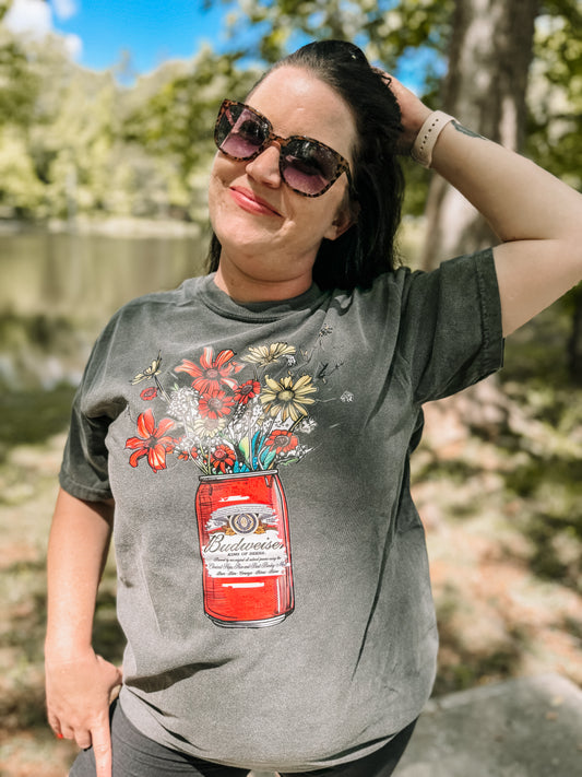 Floral Budweiser Comfort Colors Graphic Tee