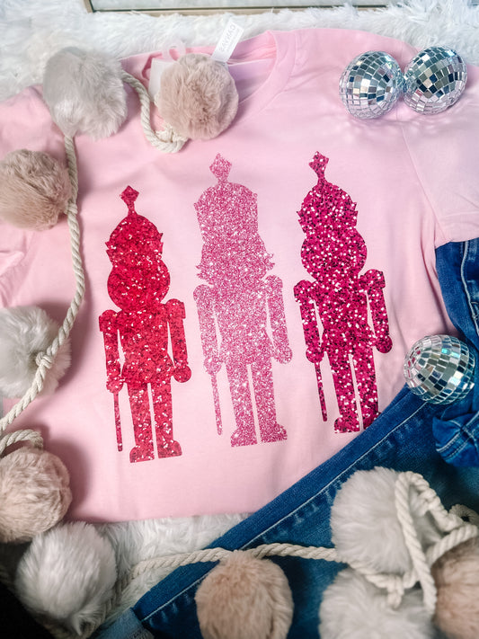 Pink Faux Glitter Nutcracker Graphic Tee