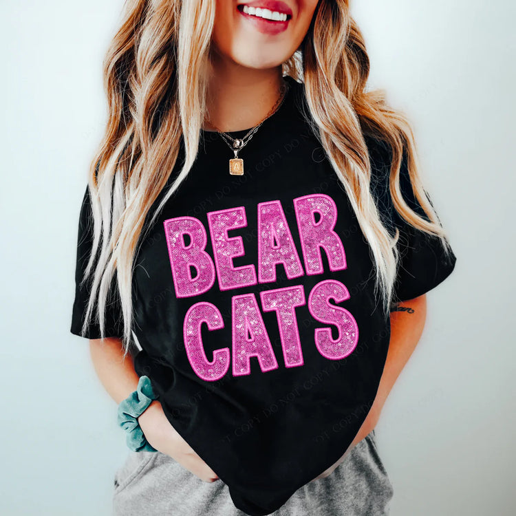 Bearcats Pink Faux Embroidery & Sequin School Spirit Graphic Tee