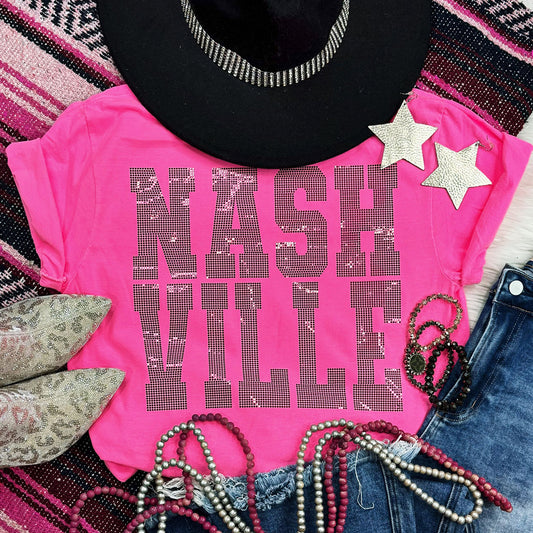 Nashville Neon Pink Western SPANGLED Graphic Tee Comfort Colors