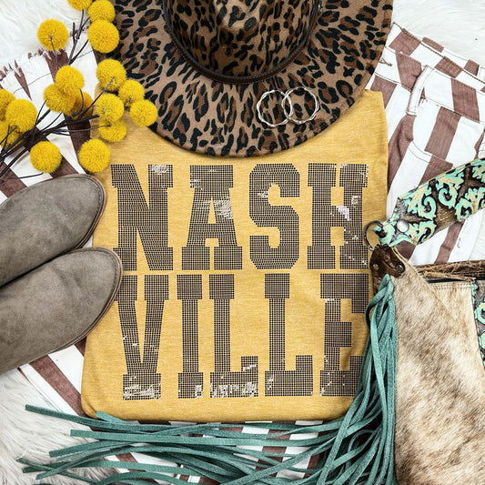 Nashville Mustard Western SPANGLED Graphic Tee Comfort Colors