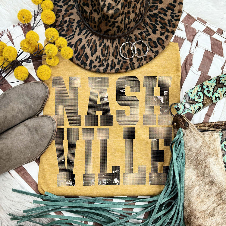 Nashville Mustard Western SPANGLED Graphic Tee Comfort Colors