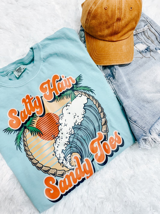 Salty Hair Sandy Toes Cropped Comfort Colors Graphic Tee