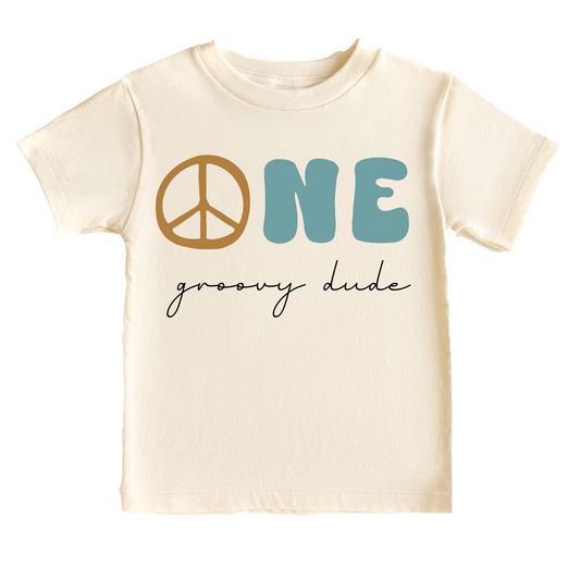 One Groovy Dude Retro Birthday Tee White & Cream Options