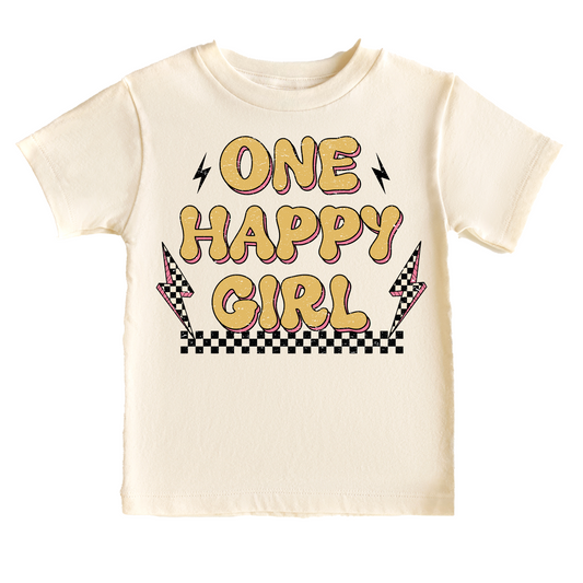 One Happy Girl Retro Birthday Tee White & Cream Options