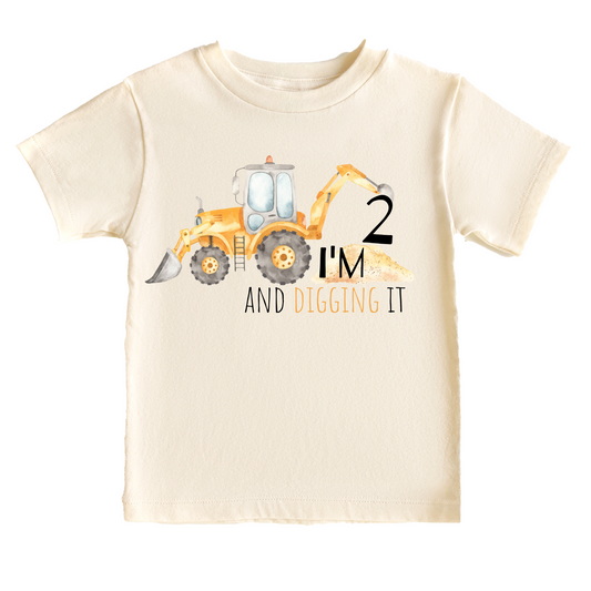 I'm 2 and Digging It Construction Birthday Tee White & Cream Options