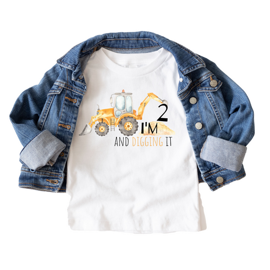 I'm 2 and Digging It Construction Birthday Tee White & Cream Options