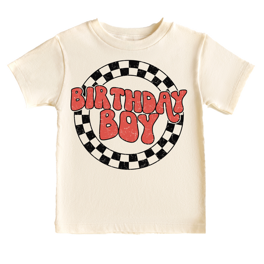 Red Checkered Retro Birthday Tee White & Cream Options