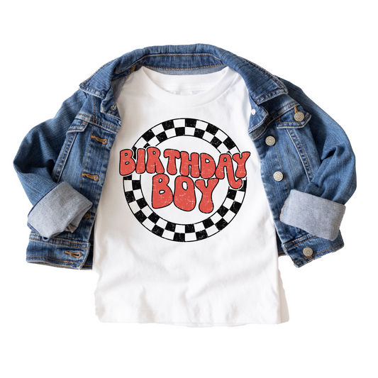 Red Checkered Retro Birthday Tee White & Cream Options