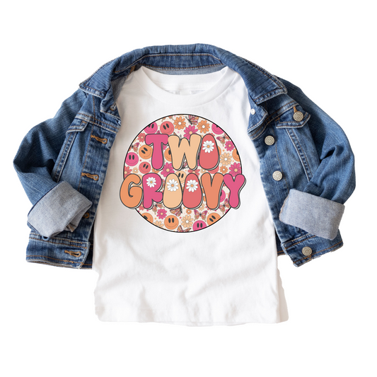 Two Groovy Girl's Second Birthday Tee White & Cream Options