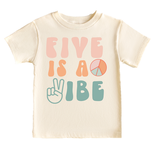 Five is a Vibe Retro Girl's Birthday Tee White & Cream Options