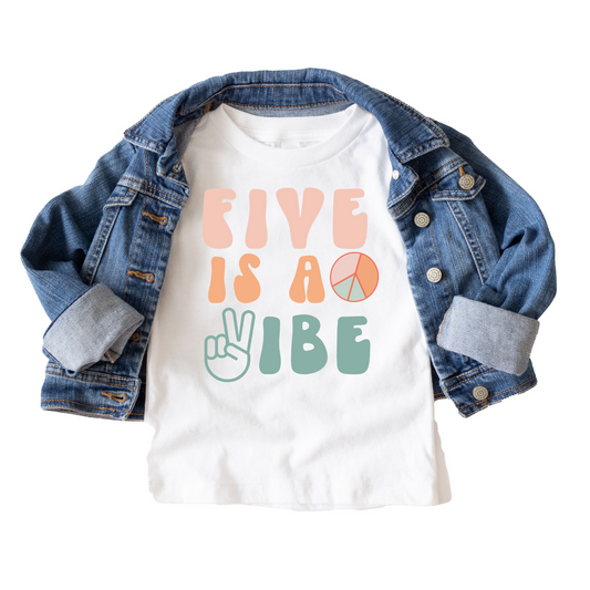 Five is a Vibe Retro Girl's Birthday Tee White & Cream Options