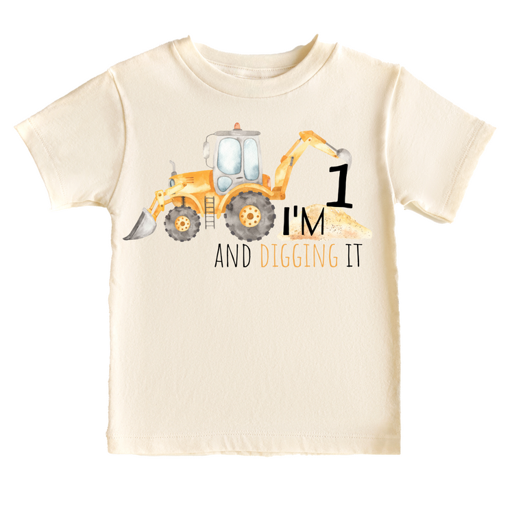 I'm One and Digging It Construction Birthday Tee White & Cream Options