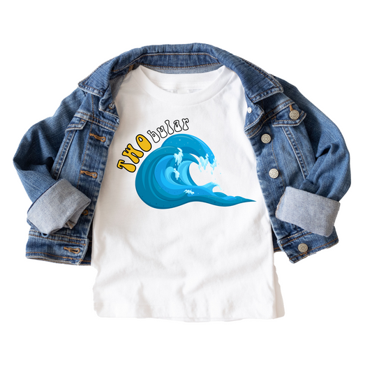 TwoBular Kids Surfing Birthday Tee White & Cream Options