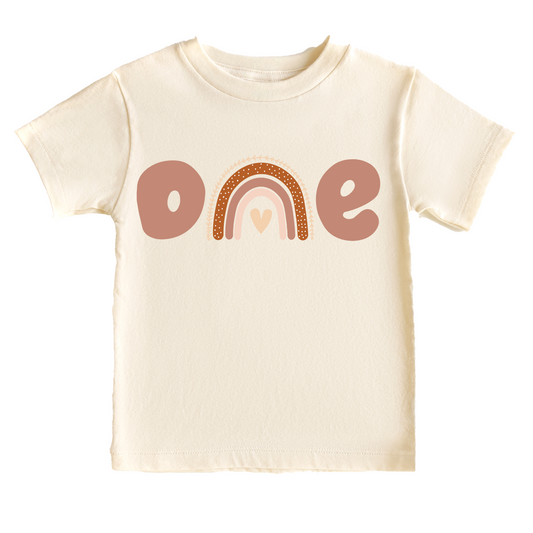 Muted Rainbow One First Birthday Tee White & Cream Options