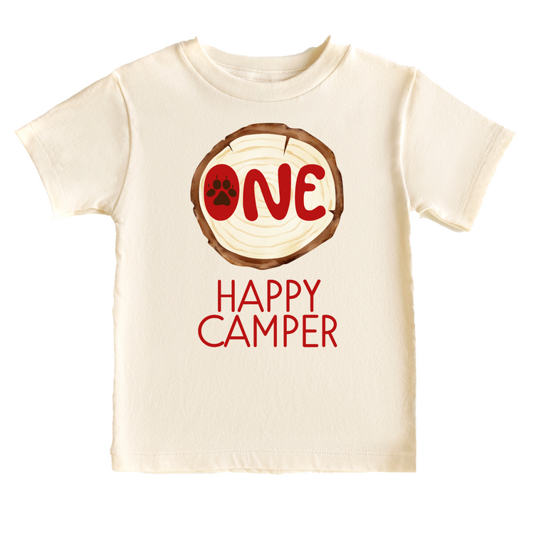 One Happy Camper Birthday Tee White & Cream Options