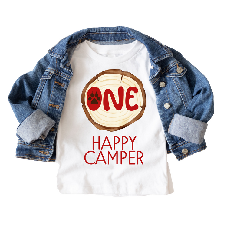 One Happy Camper Birthday Tee White & Cream Options