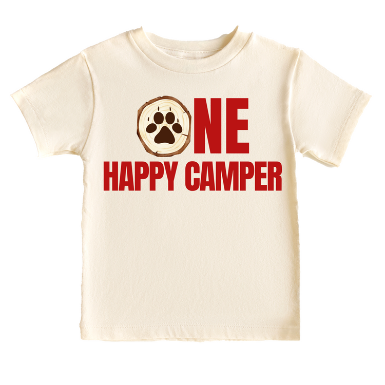 One Happy Camper Bear Claw Birthday Tee White & Cream Options