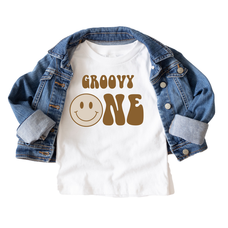 Muted Groovy One Birthday Tee White & Cream Options