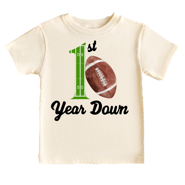 1st Year Down First Birthday Tee White & Cream Options