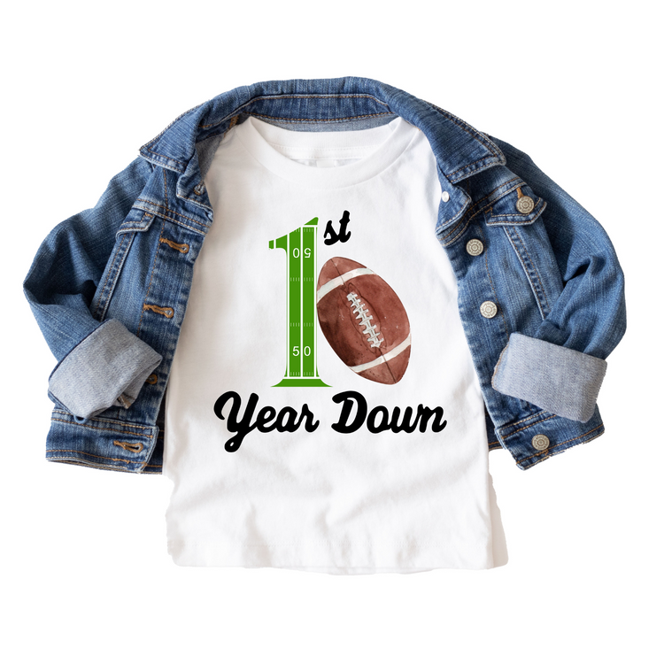 1st Year Down First Birthday Tee White & Cream Options