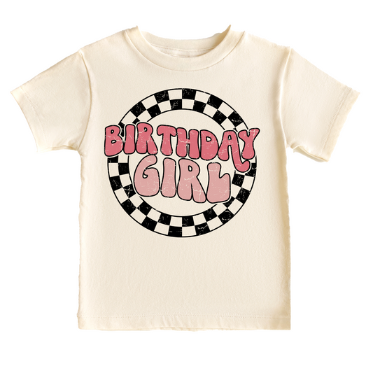 Birthday Girl Retro Pink Birthday Tee White & Cream Options