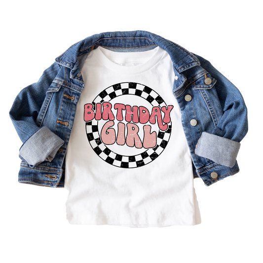 Birthday Girl Retro Pink Birthday Tee White & Cream Options