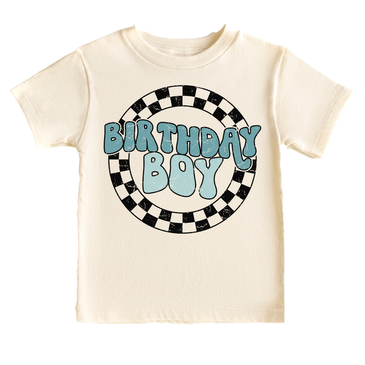 Birthday Boy Retro Blue Birthday Tee White & Cream Options