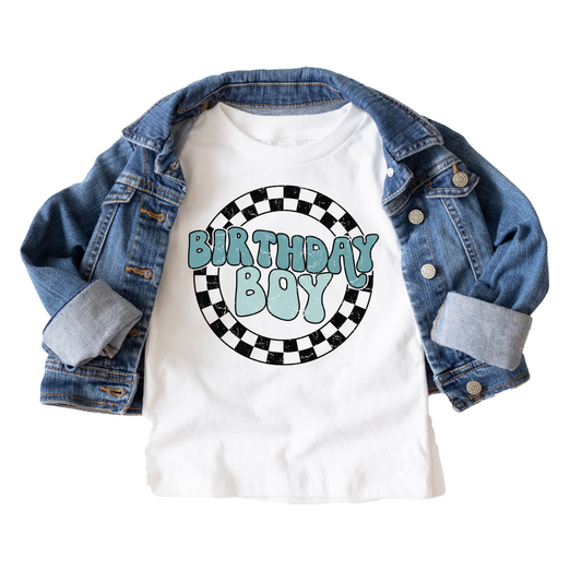 Birthday Boy Retro Blue Birthday Tee White & Cream Options