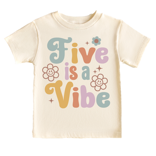 Five is a Vibe Retro Birthday Tee White & Cream Options