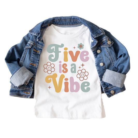 Five is a Vibe Retro Birthday Tee White & Cream Options