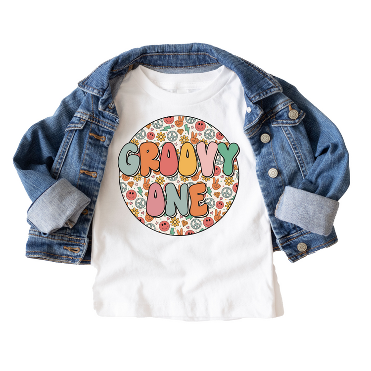 Groovy One Girls Retro Birthday Tee White & Cream Options