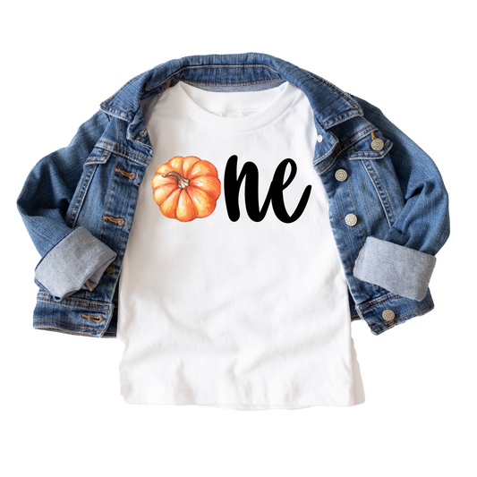 One Pumpkin Fall Themed Birthday Tee White & Cream Options