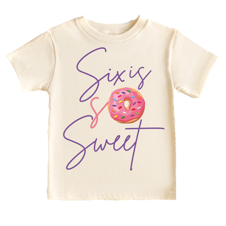 Six is Sweet Donut Themed Birthday Tee White & Cream Options