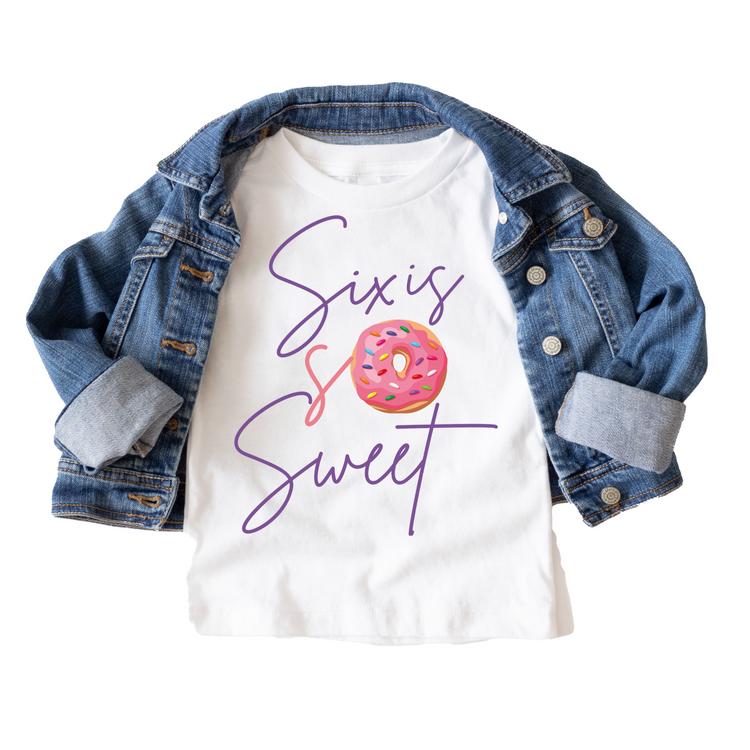 Six is Sweet Donut Themed Birthday Tee White & Cream Options