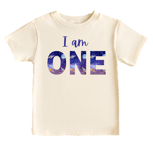 I am One Space Themed Birthday Tee White & Cream Options