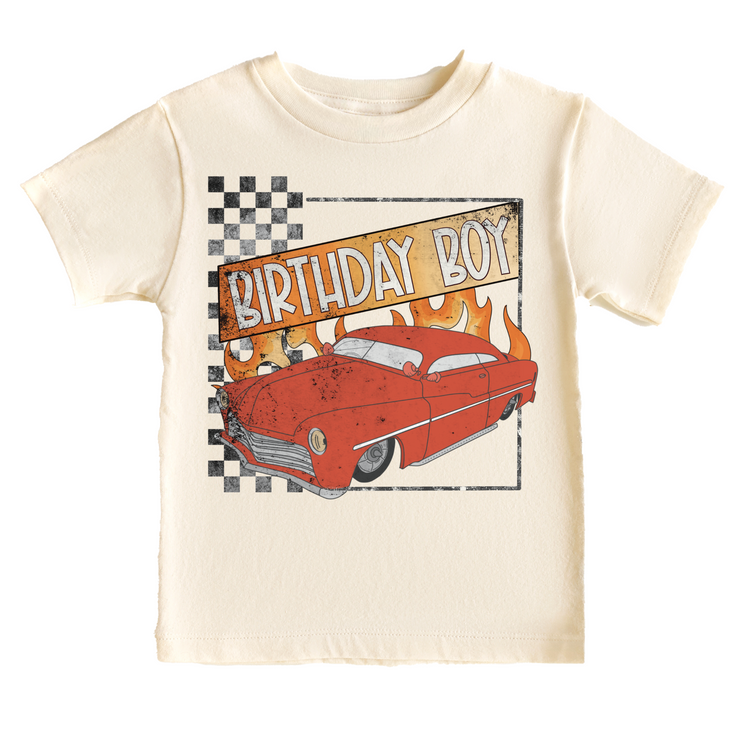 Vintage Car Birthday Boy Birthday Tee White & Cream Options