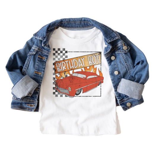 Vintage Car Birthday Boy Birthday Tee White & Cream Options