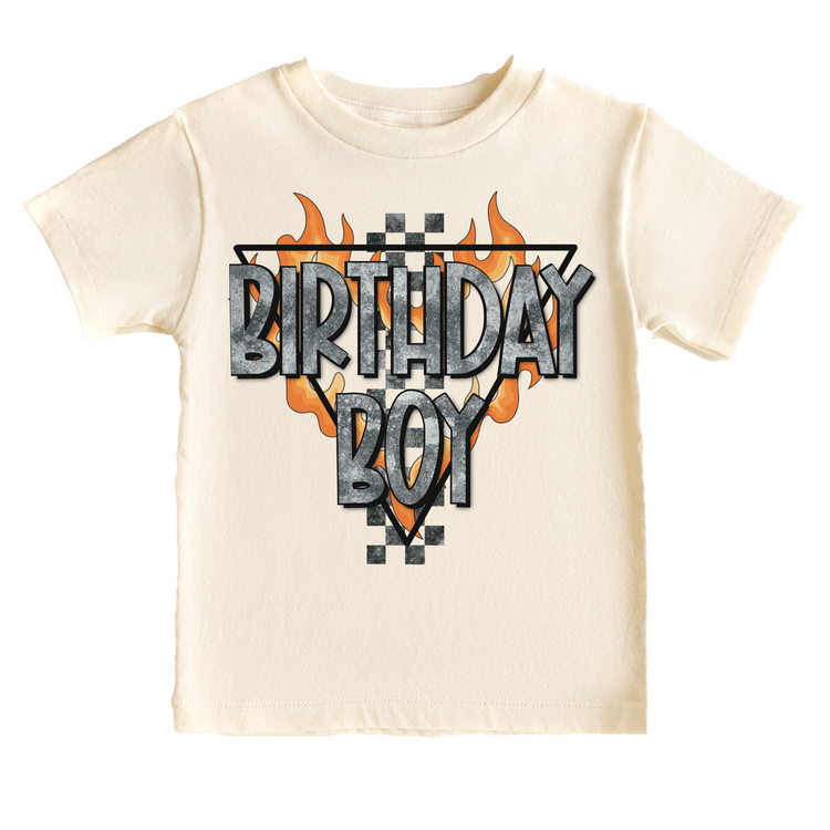 Birthday Boy Fire Racing Birthday Tee White & Cream Options