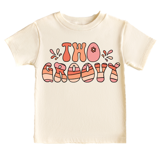 Two Groovy Retro Birthday Tee White & Cream Options