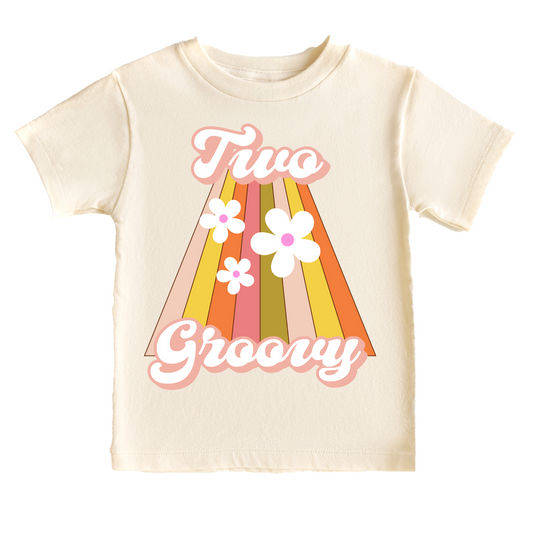 Retro Two Groovy Birthday Tee White & Cream Options