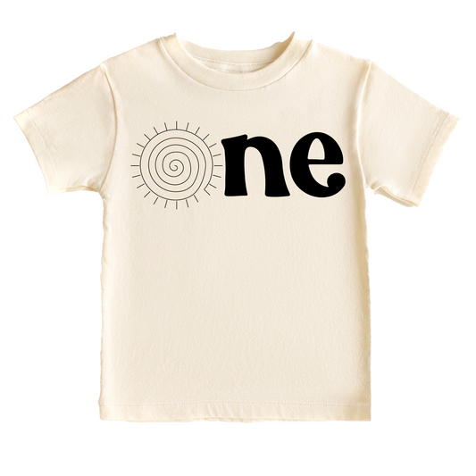 One Retro Sun (First Trip Around the Sun) Birthday Tee White & Cream Options