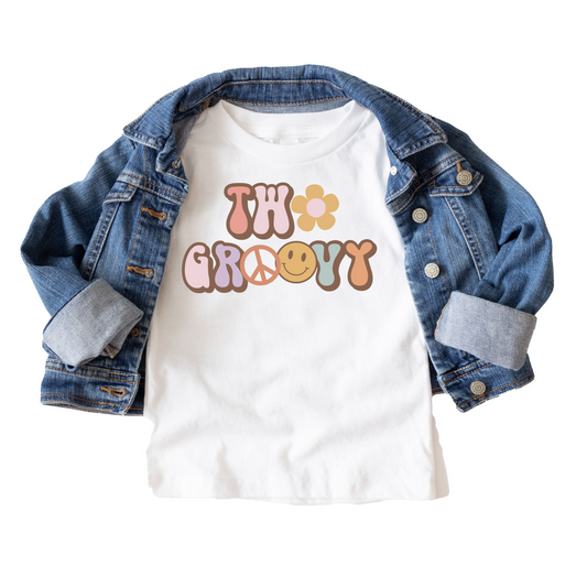 Two Groovy Neutral Rainbow Birthday Tee White & Cream Options