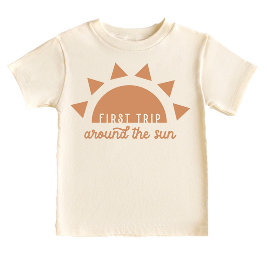 First Trip Around the Sun Retro Birthday Tee White & Cream Options