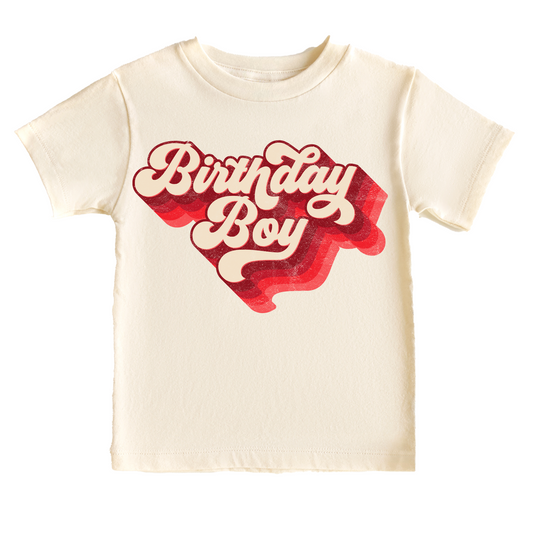 Retro Red Birthday Boy Birthday Tee White & Cream Options