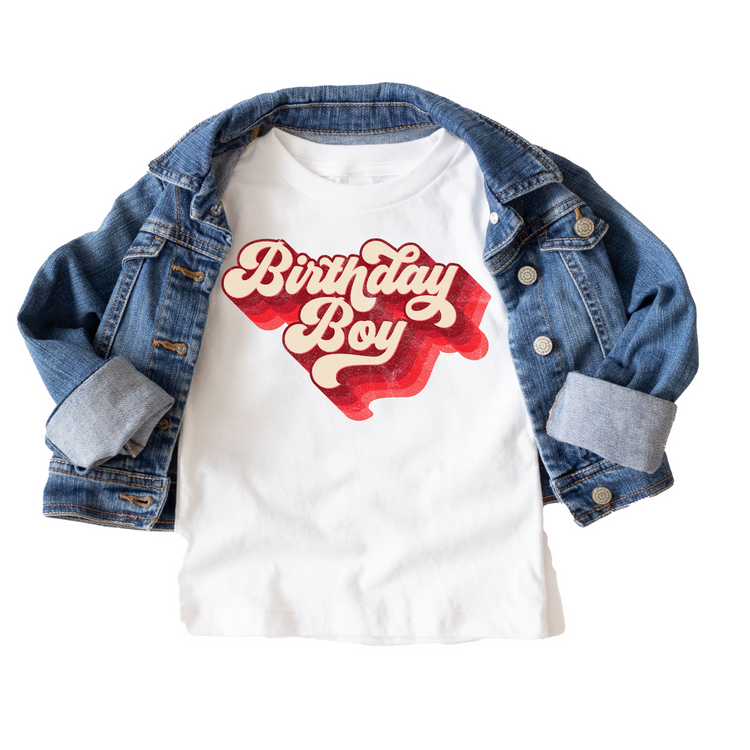 Retro Red Birthday Boy Birthday Tee White & Cream Options