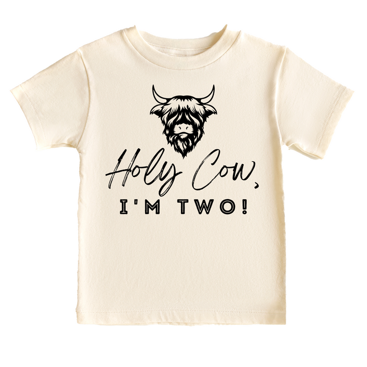 Holy Cow I'm Two Western Birthday Tee White & Cream Options