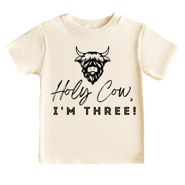 Holy Cow I'm Three Western Birthday Tee White & Cream Options