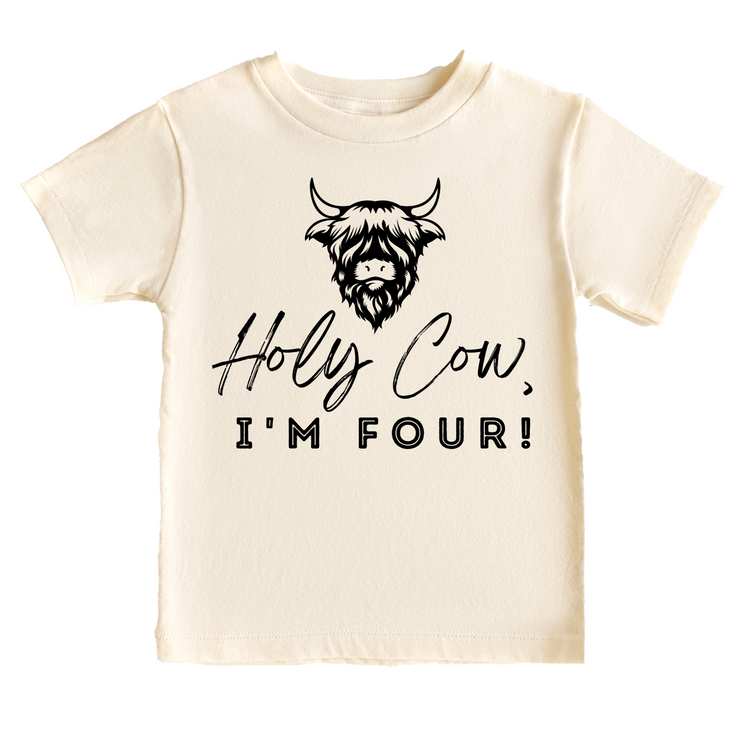 Holy Cow I'm Four Western Birthday Tee White & Cream Options